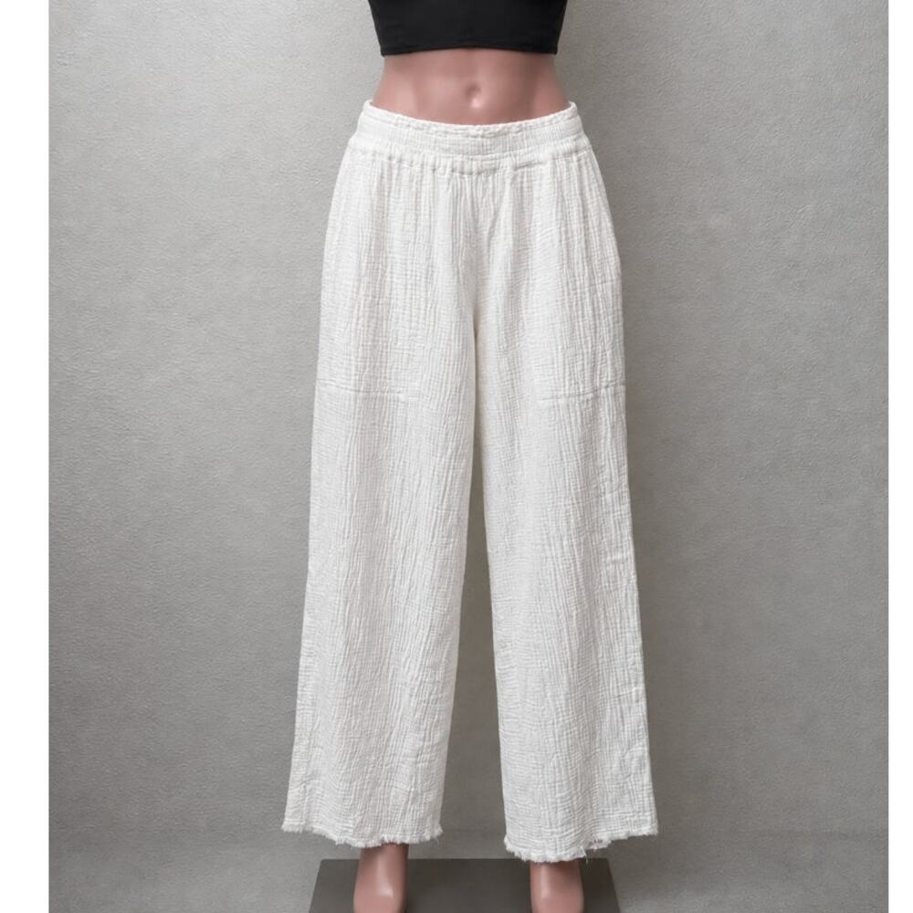 Rails Leon White Gauze Wide Leg Pants Elastic Waist US S